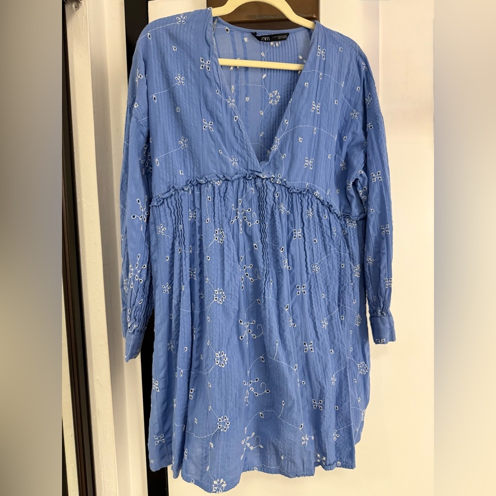 Zara Light Blue Embroidered Top